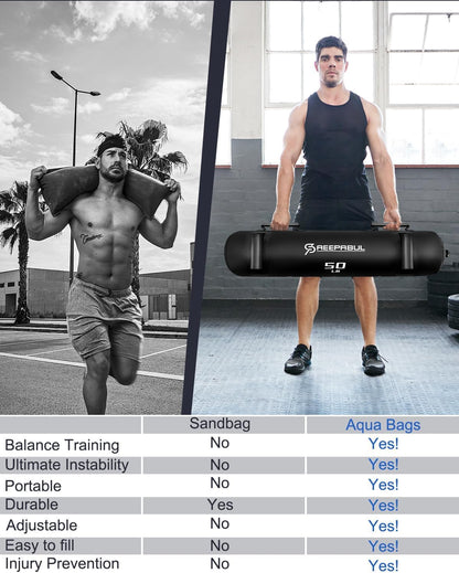 Aqua Bags for Workout 5-45lbs - Ultimate Core Water Weights Aqua Bag - Portable Stability Fitness -Stability, Core and Balance Training - Portable Fitness Equipment - Includes Three Bags