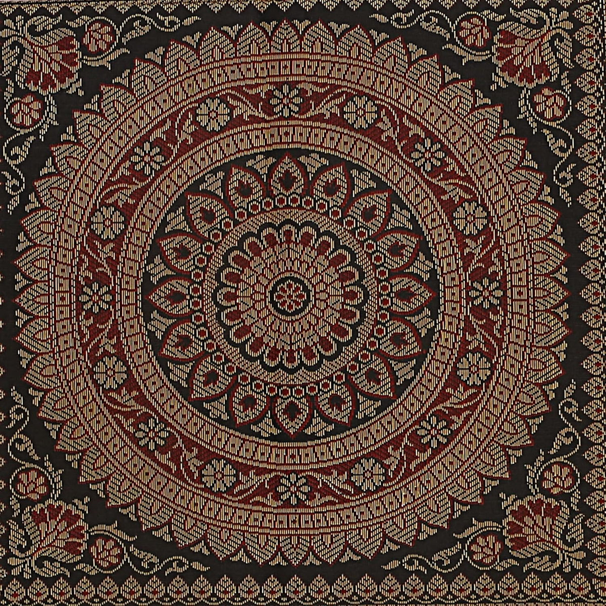 Ethnic Jacquard Brocade Silk Bolster Yoga Rectangular Pillowcase Cover Cylindrical Hotdog Black Tubular Living Room Decorative Mandala Indian Throw Pillowcase 76x38 cm - Set of 2 Pcs