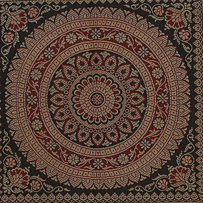 Ethnic Jacquard Brocade Silk Bolster Yoga Rectangular Pillowcase Cover Cylindrical Hotdog Black Tubular Living Room Decorative Mandala Indian Throw Pillowcase 76x38 cm - Set of 2 Pcs