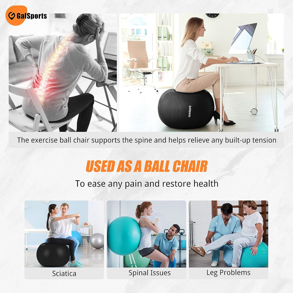 Stability Ball for Core Training & Physical Therapy – Anti-Burst, Slip-Resistant Yoga Ball for Home Gym, Pilates, Balance & Posture Improvemen