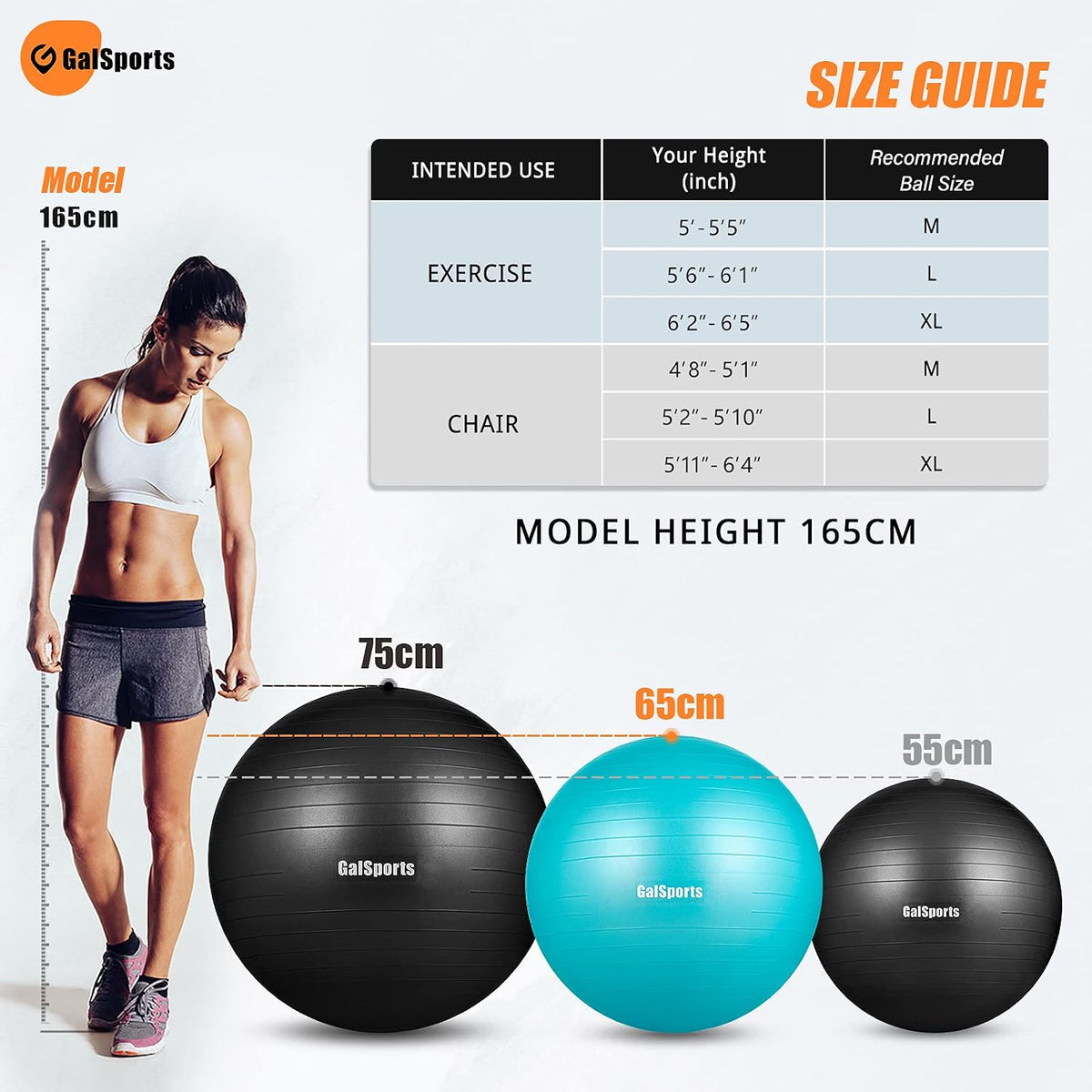 Stability Ball for Core Training & Physical Therapy – Anti-Burst, Slip-Resistant Yoga Ball for Home Gym, Pilates, Balance & Posture Improvemen