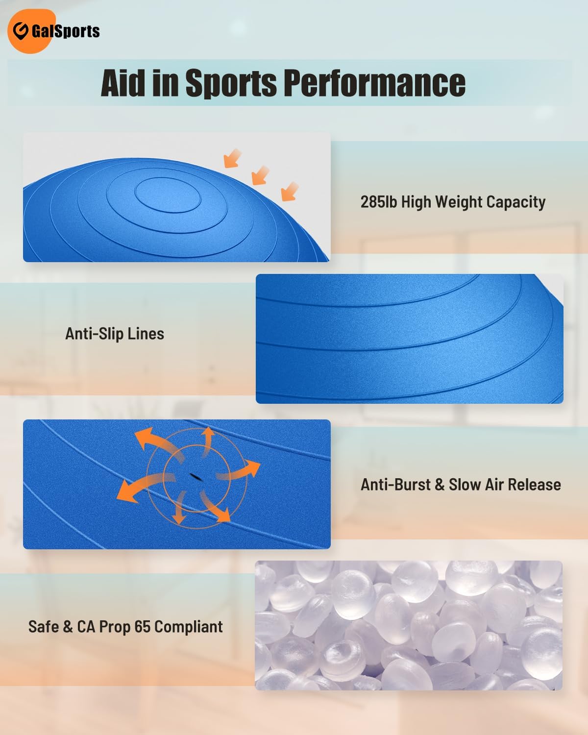 Stability Ball for Core Training & Physical Therapy – Anti-Burst, Slip-Resistant Yoga Ball for Home Gym, Pilates, Balance & Posture Improvemen
