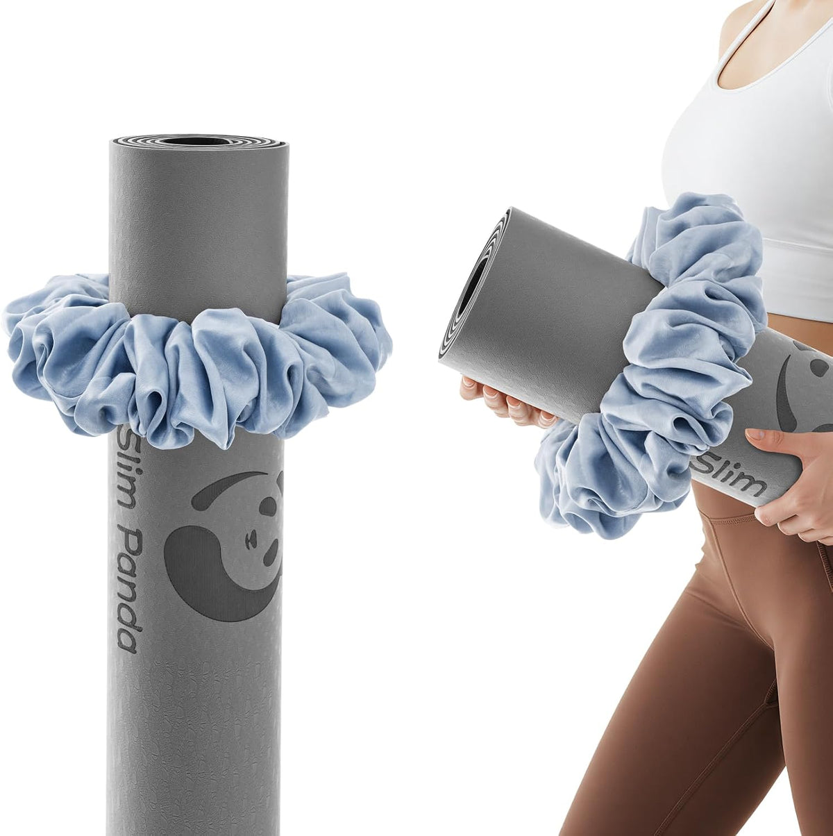Slim Panda Yoga Mat Scrunchie Strap, Stretch Velvet Carrier