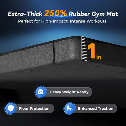 1" Extra-Thick Rubber Top Exercise Mat, Gym Flooring for Home Gym