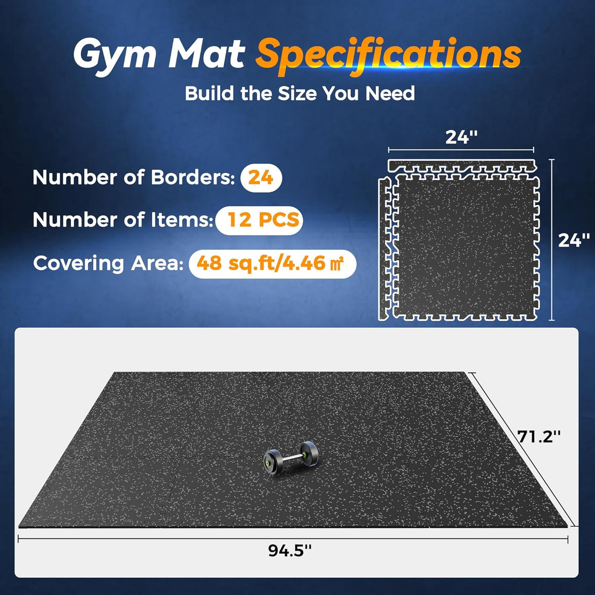 1" Extra-Thick Rubber Top Exercise Mat, Gym Flooring for Home Gym