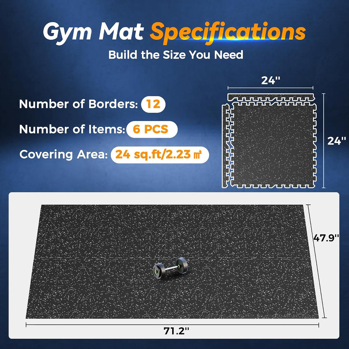 1" Extra-Thick Rubber Top Exercise Mat, Gym Flooring for Home Gym