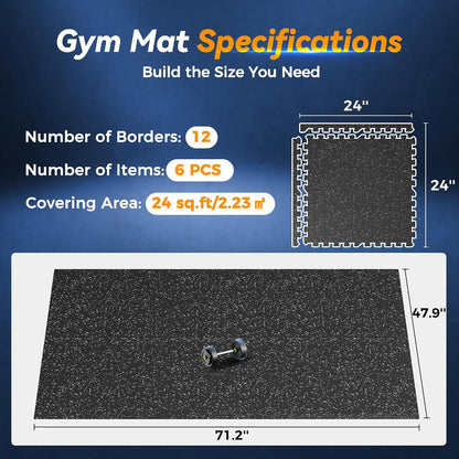 1" Extra-Thick Rubber Top Exercise Mat, Gym Flooring for Home Gym