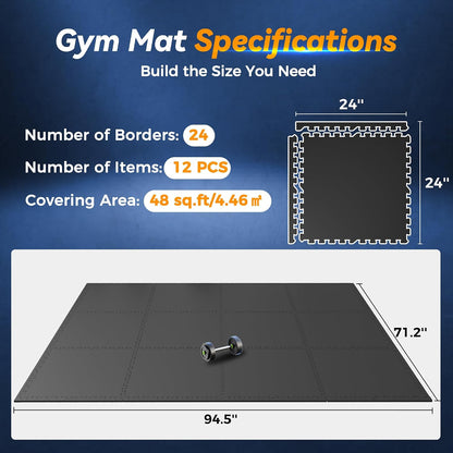 1" Extra-Thick Rubber Top Exercise Mat, Gym Flooring for Home Gym
