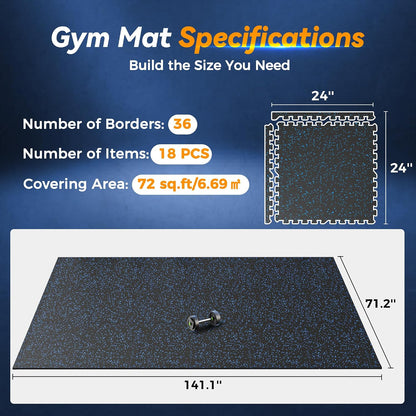 1" Extra-Thick Rubber Top Exercise Mat, Gym Flooring for Home Gym