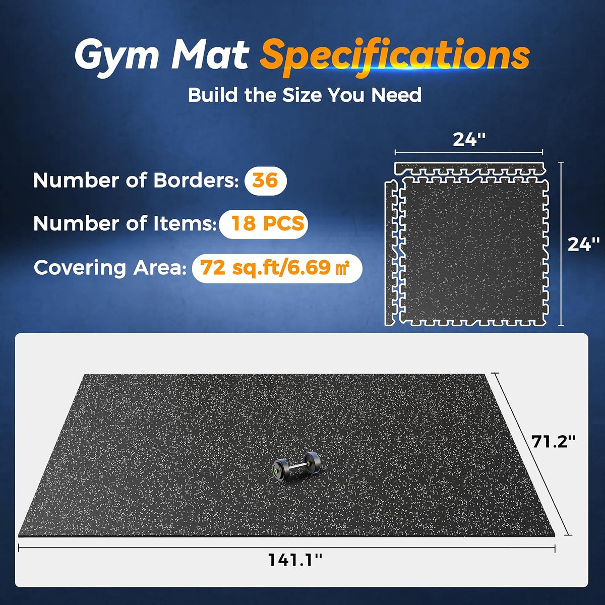 1" Extra-Thick Rubber Top Exercise Mat, Gym Flooring for Home Gym