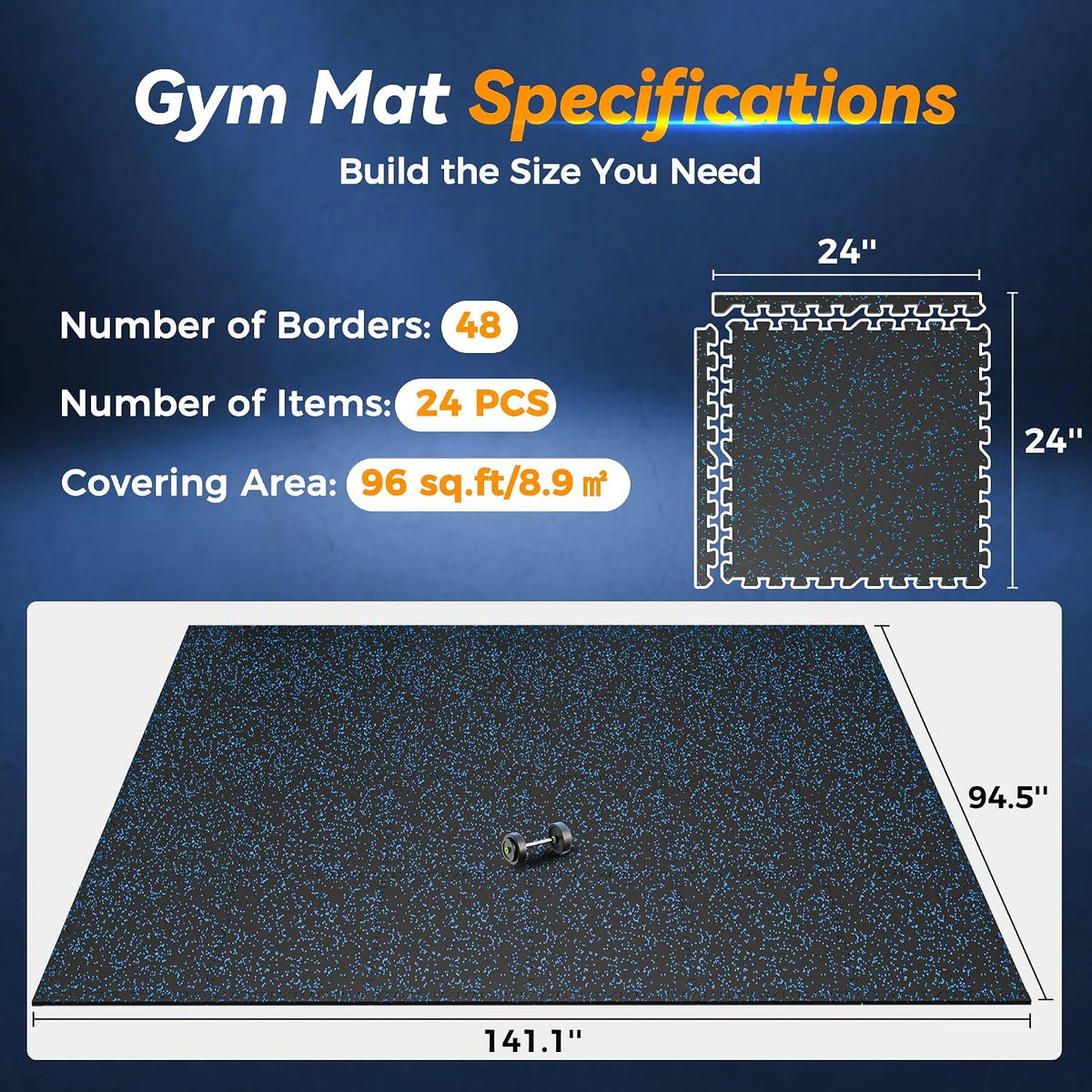 1" Extra-Thick Rubber Top Exercise Mat, Gym Flooring for Home Gym