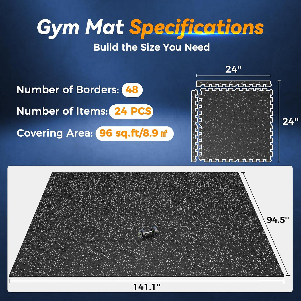 1" Extra-Thick Rubber Top Exercise Mat, Gym Flooring for Home Gym