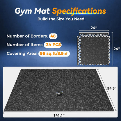 1" Extra-Thick Rubber Top Exercise Mat, Gym Flooring for Home Gym
