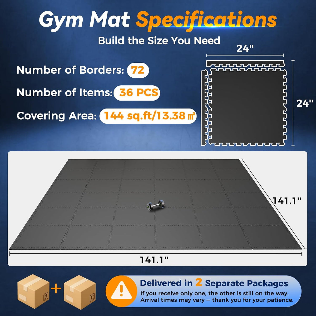 1" Extra-Thick Rubber Top Exercise Mat, Gym Flooring for Home Gym