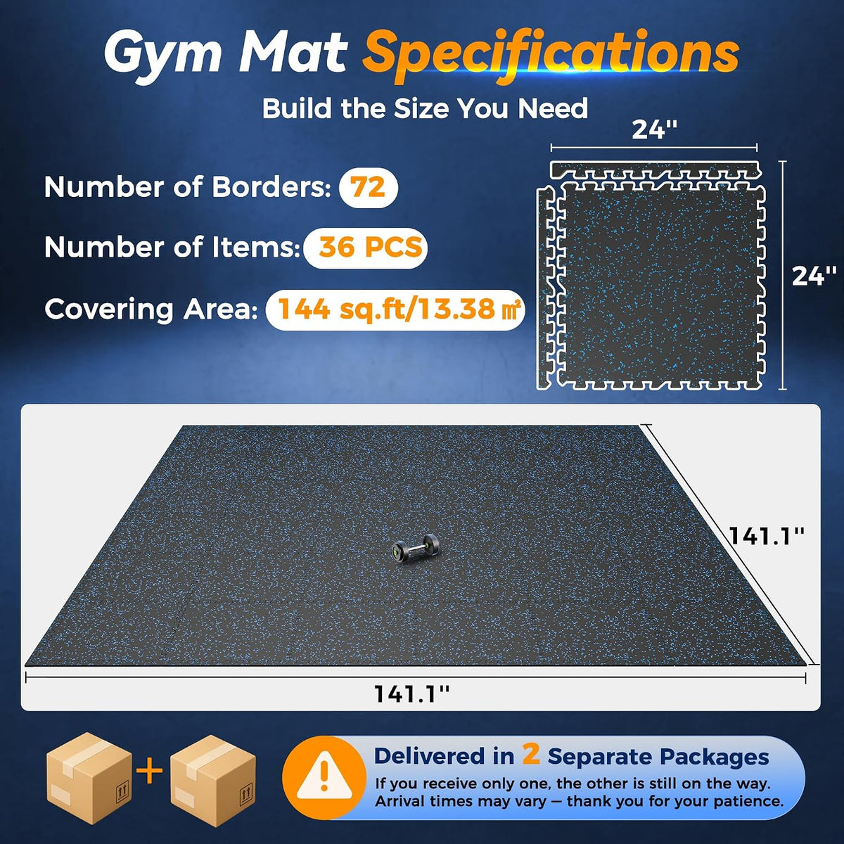 1" Extra-Thick Rubber Top Exercise Mat, Gym Flooring for Home Gym