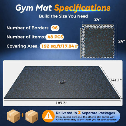 1" Extra-Thick Rubber Top Exercise Mat, Gym Flooring for Home Gym