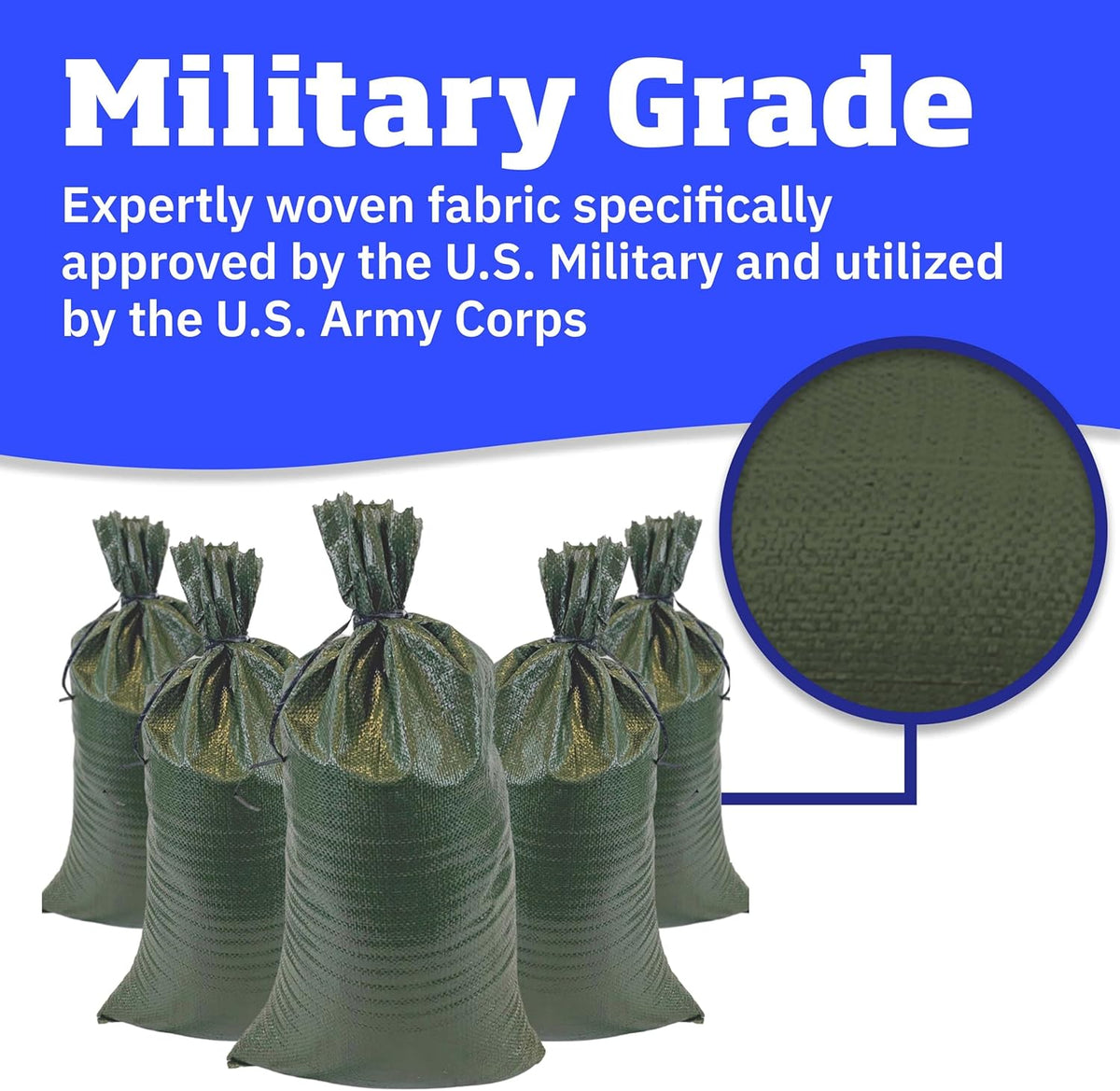 Heavy Duty Sandbags with Ties, 14x26, Empty, Green, Pack of 50