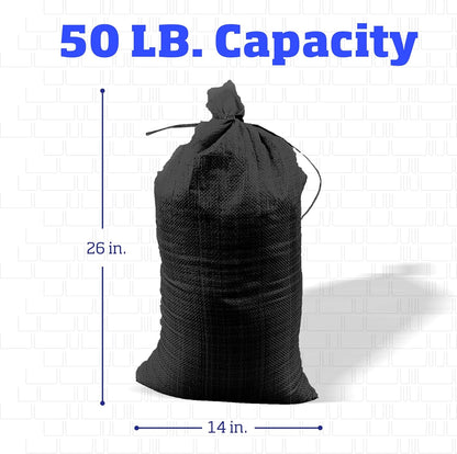 Heavy Duty Sandbags with Ties, 14x26, Empty, Green, Pack of 50
