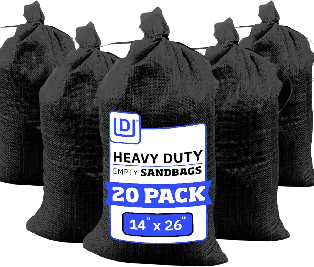 Heavy Duty Sandbags with Ties, 14x26, Empty, Green, Pack of 50