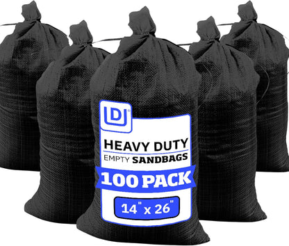 Heavy Duty Sandbags with Ties, 14x26, Empty, Green, Pack of 50