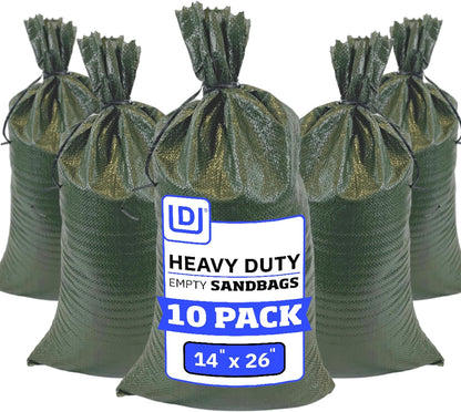 Heavy Duty Sandbags with Ties, 14x26, Empty, Green, Pack of 50
