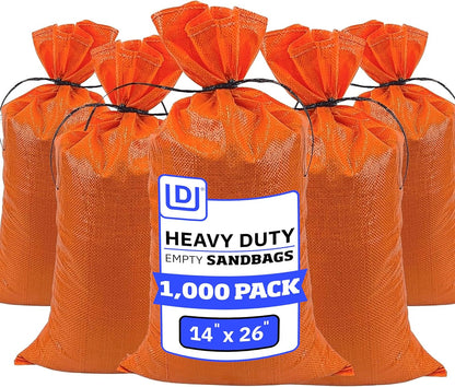 Heavy Duty Sandbags with Ties, 14x26, Empty, Green, Pack of 50