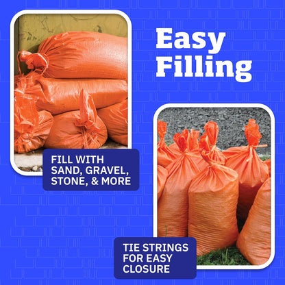Heavy Duty Sandbags with Ties, 14x26, Empty, Green, Pack of 50