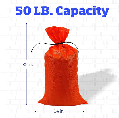 Heavy Duty Sandbags with Ties, 14x26, Empty, Green, Pack of 50
