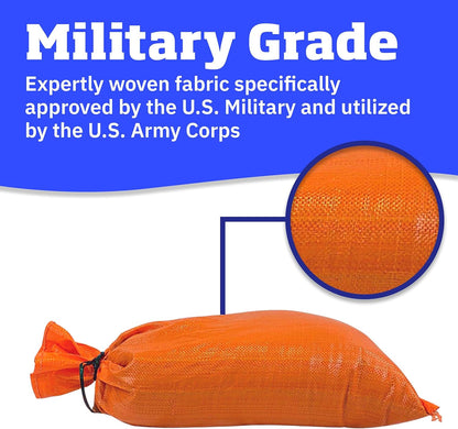 Heavy Duty Sandbags with Ties, 14x26, Empty, Green, Pack of 50