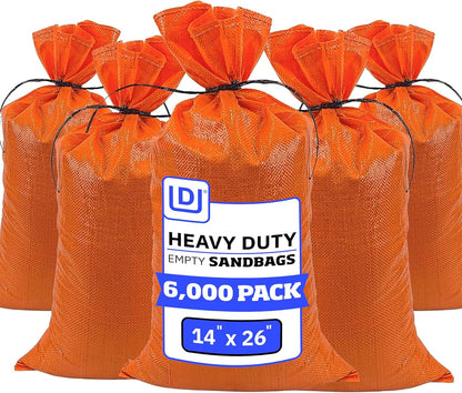 Heavy Duty Sandbags with Ties, 14x26, Empty, Green, Pack of 50