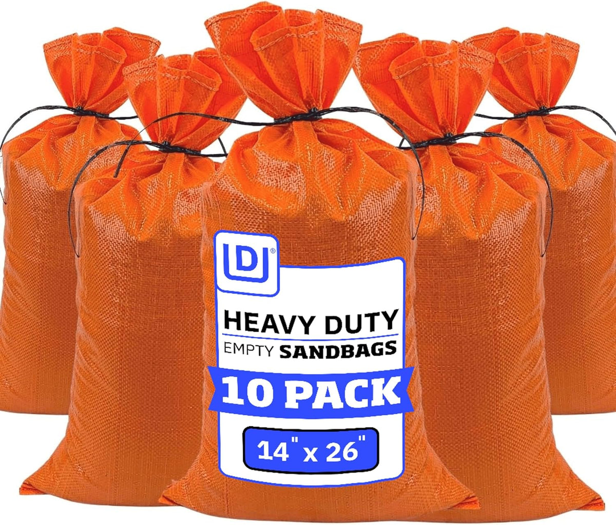 Heavy Duty Sandbags with Ties, 14x26, Empty, Green, Pack of 50