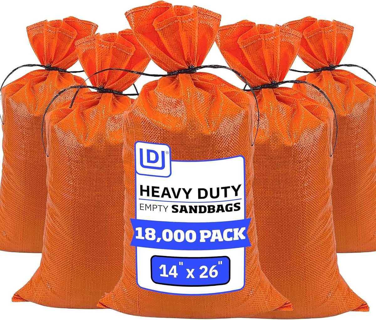 Heavy Duty Sandbags with Ties, 14x26, Empty, Green, Pack of 50