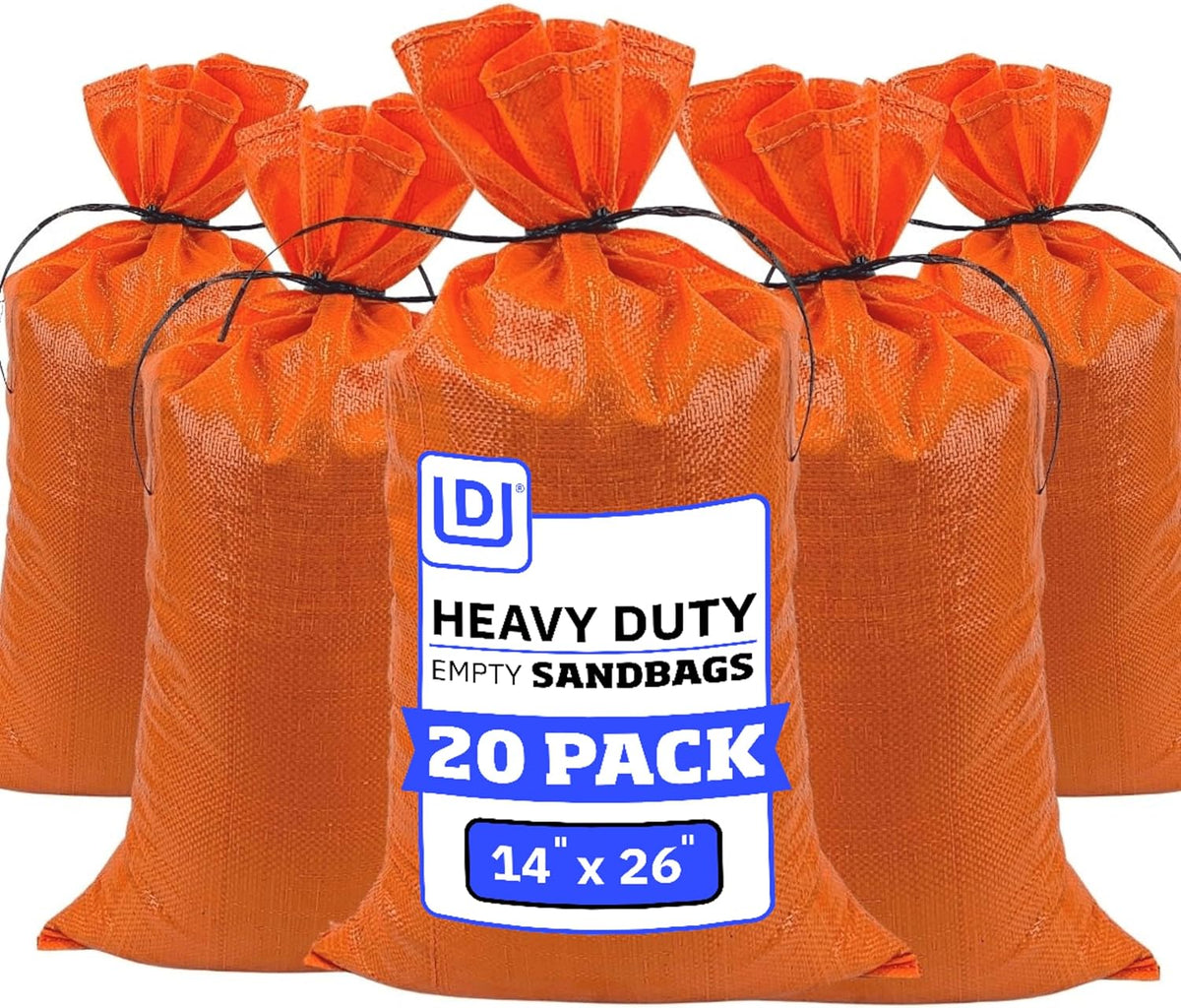 Heavy Duty Sandbags with Ties, 14x26, Empty, Green, Pack of 50