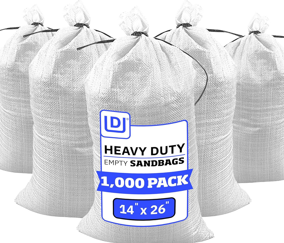 Heavy Duty Sandbags with Ties, 14x26, Empty, Green, Pack of 50