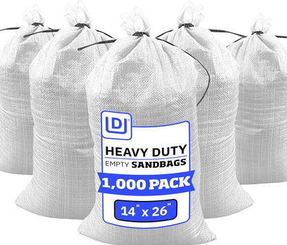 Heavy Duty Sandbags with Ties, 14x26, Empty, Green, Pack of 50