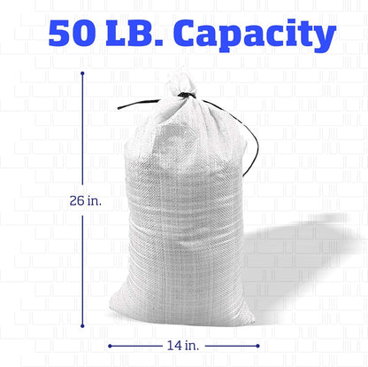 Heavy Duty Sandbags with Ties, 14x26, Empty, Green, Pack of 50
