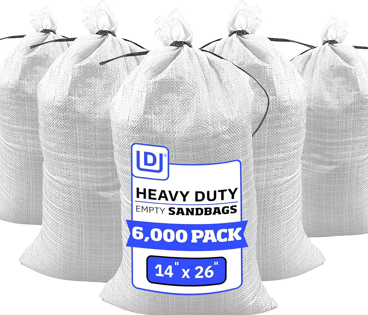 Heavy Duty Sandbags with Ties, 14x26, Empty, Green, Pack of 50
