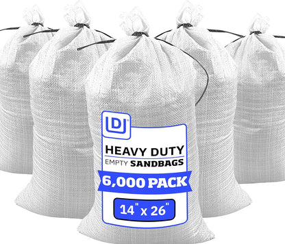 Heavy Duty Sandbags with Ties, 14x26, Empty, Green, Pack of 50