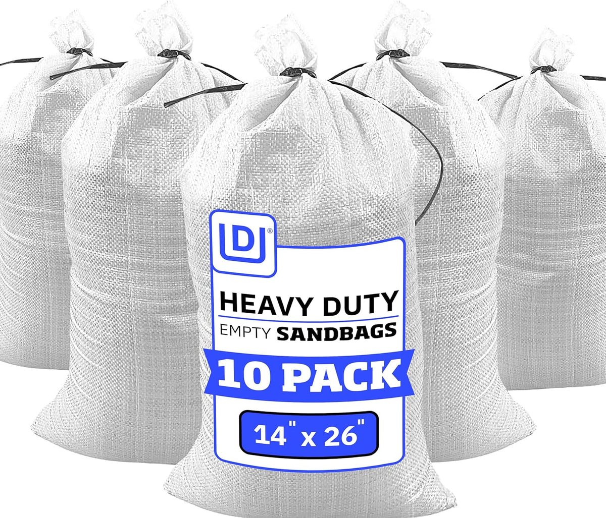 Heavy Duty Sandbags with Ties, 14x26, Empty, Green, Pack of 50