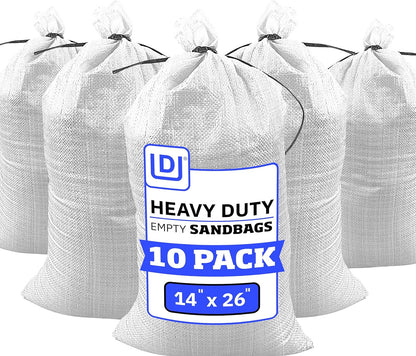 Heavy Duty Sandbags with Ties, 14x26, Empty, Green, Pack of 50