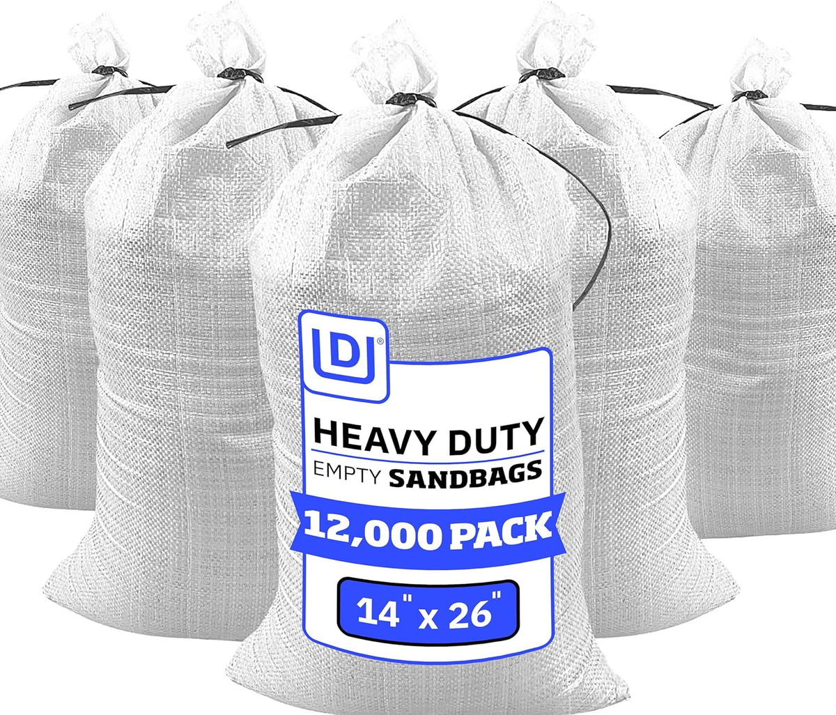 Heavy Duty Sandbags with Ties, 14x26, Empty, Green, Pack of 50