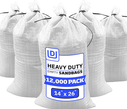 Heavy Duty Sandbags with Ties, 14x26, Empty, Green, Pack of 50