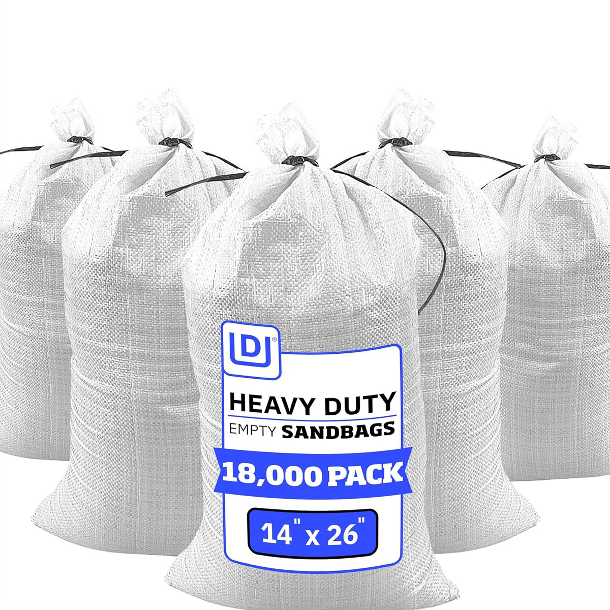 Heavy Duty Sandbags with Ties, 14x26, Empty, Green, Pack of 50