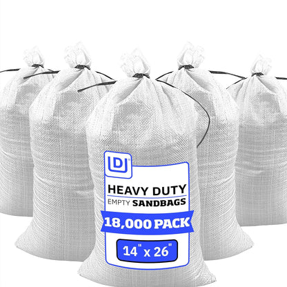 Heavy Duty Sandbags with Ties, 14x26, Empty, Green, Pack of 50