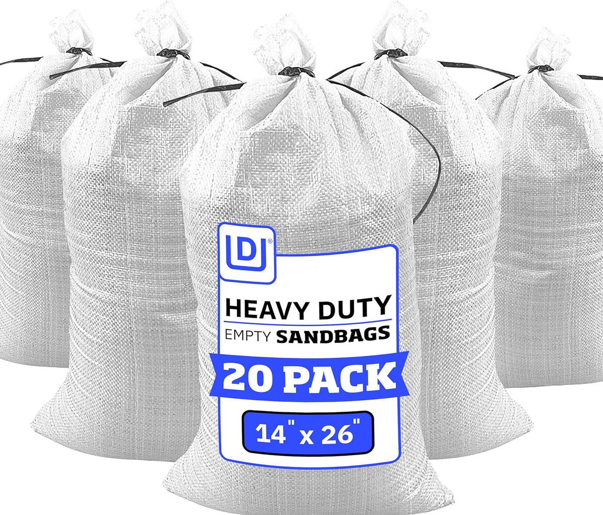Heavy Duty Sandbags with Ties, 14x26, Empty, Green, Pack of 50