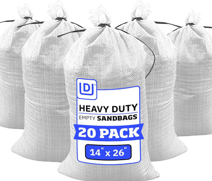 Heavy Duty Sandbags with Ties, 14x26, Empty, Green, Pack of 50