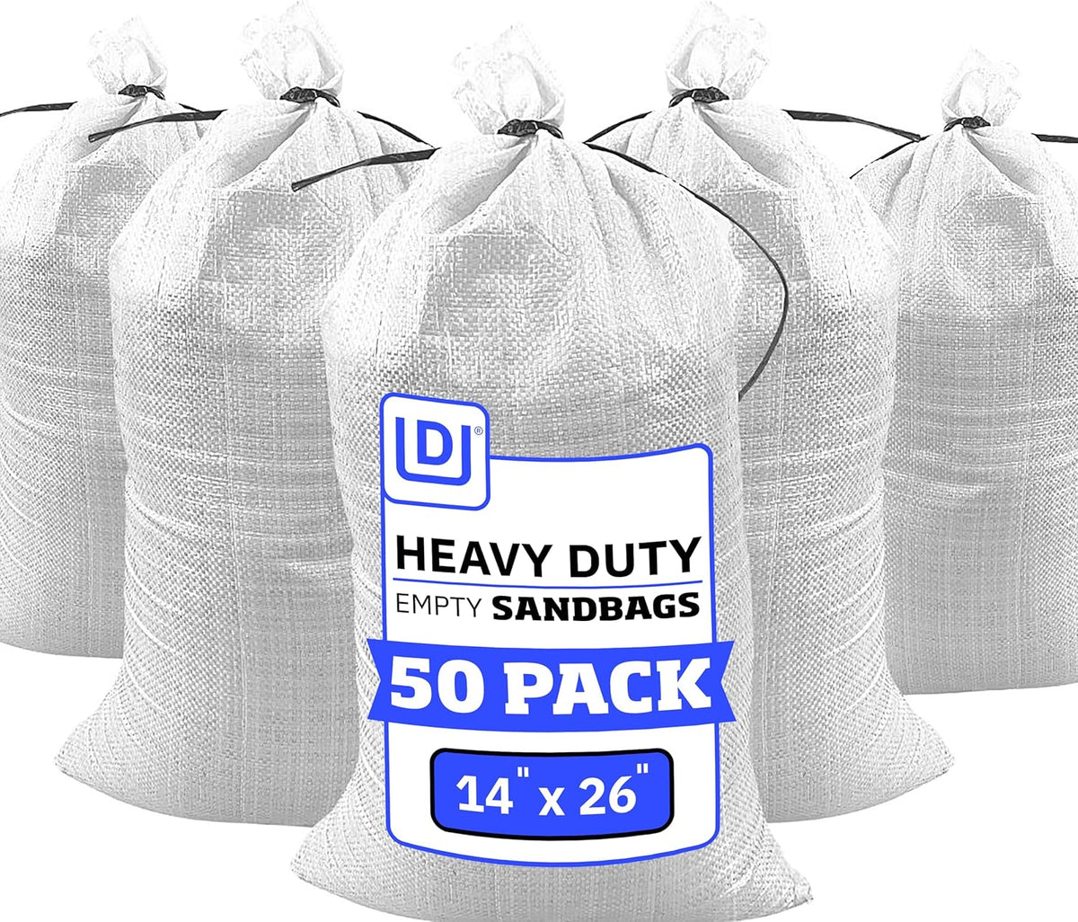 Heavy Duty Sandbags with Ties, 14x26, Empty, Green, Pack of 50