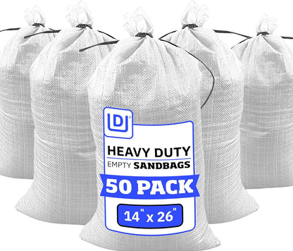 Heavy Duty Sandbags with Ties, 14x26, Empty, Green, Pack of 50