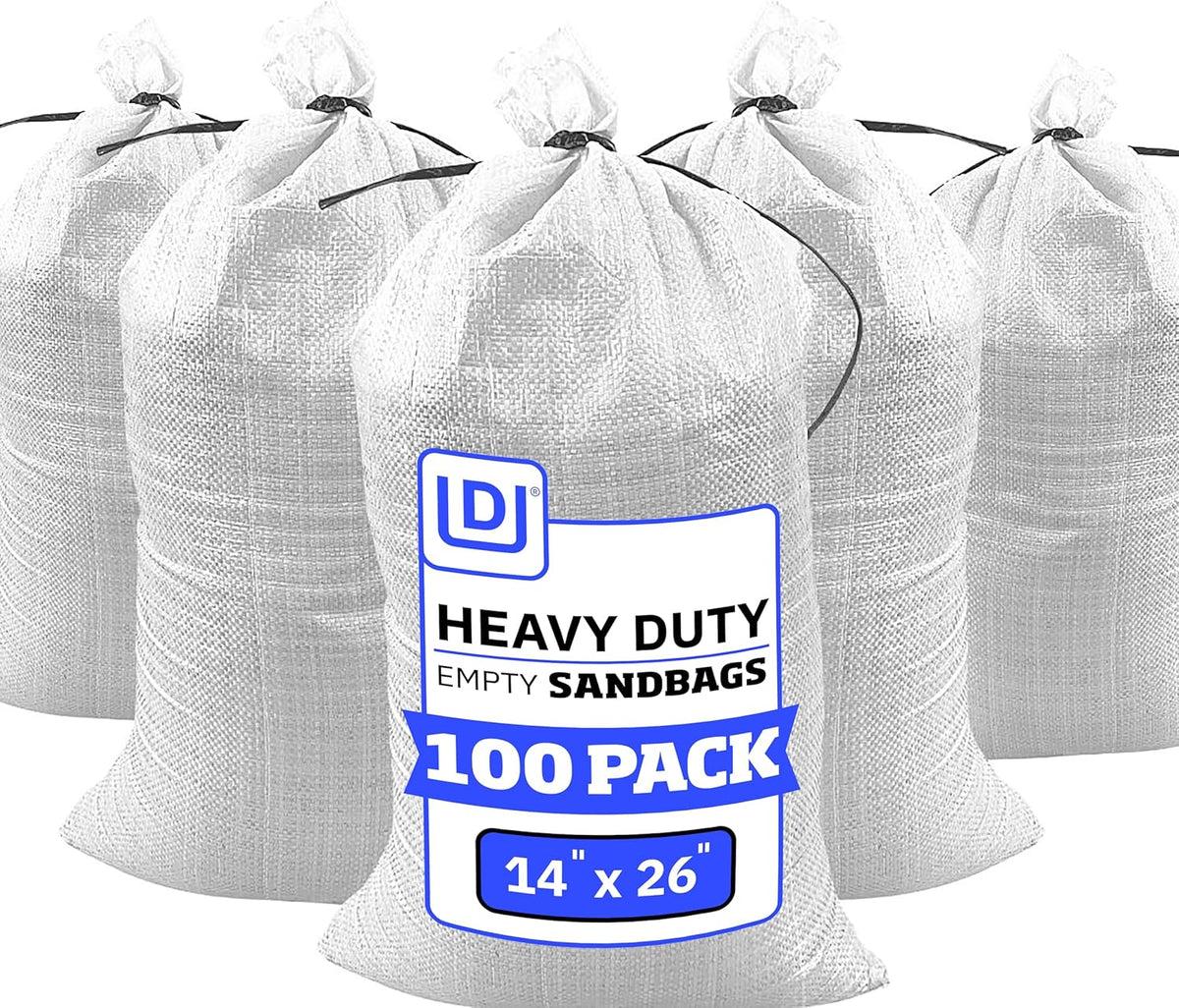 Heavy Duty Sandbags with Ties, 14x26, Empty, Green, Pack of 50
