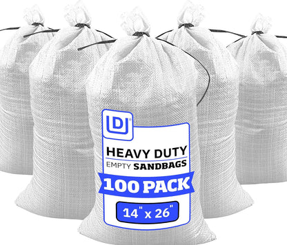 Heavy Duty Sandbags with Ties, 14x26, Empty, Green, Pack of 50